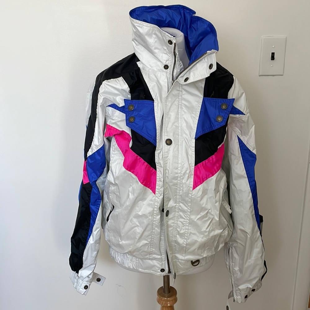 Amazing 90s womens vtg ski wind breaker sun ice size medium. White blue and pink